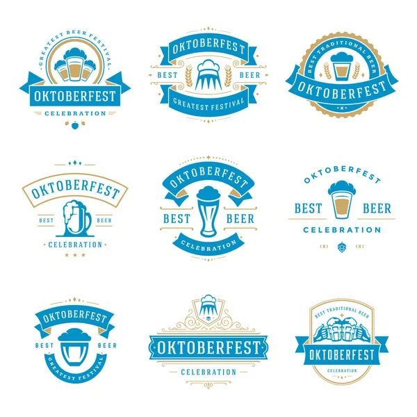 Oktoberfest celebra etiquetas del festival de cerveza, insignias y logotipos set r — Archivo Imágenes Vectoriales