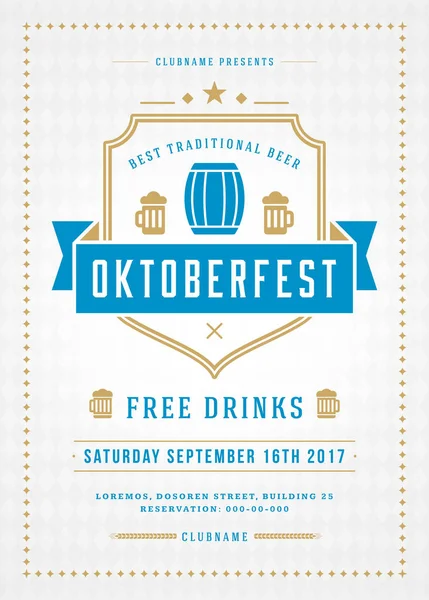 Oktoberfest beer festival celebration retro typography poster or flyer — Stock Vector