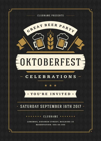 Oktoberfest Bierfest Feier Retro-Typografie Plakat oder Flyer — Stockvektor