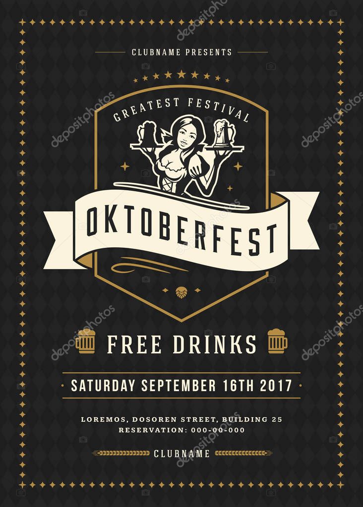 Oktoberfest beer festival celebration retro typography poster or flyer vector template.