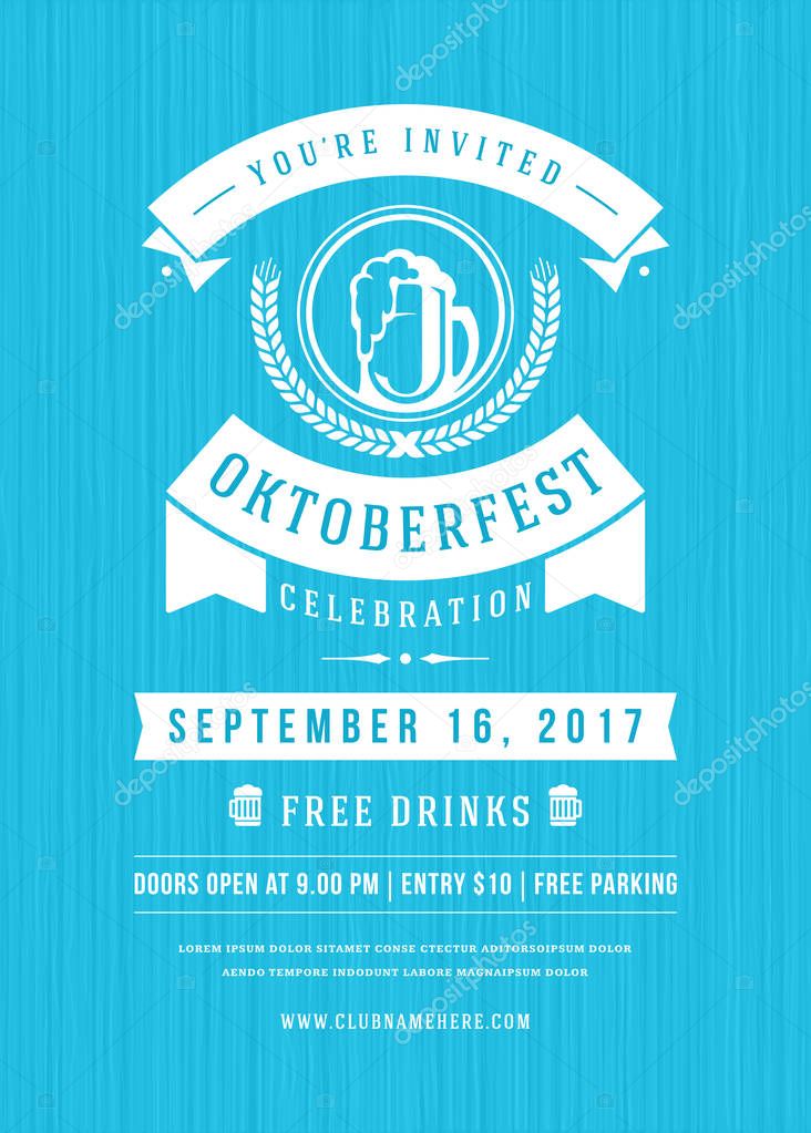 Oktoberfest beer festival celebration retro typography poster or flyer vector template.