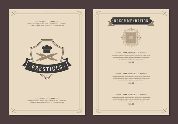 Restaurant logo en menu vector brochure ontwerpsjabloon. — Stockvector