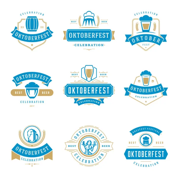 Oktoberfest celebração cerveja festival rótulos, distintivos e logotipos definido — Vetor de Stock