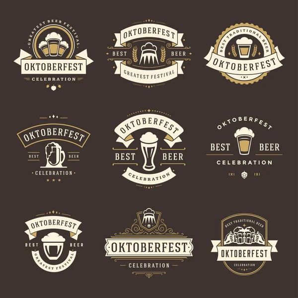 Oktoberfest celebração cerveja festival rótulos, distintivos e logotipos definido — Vetor de Stock