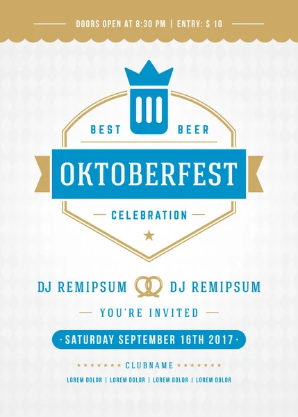 Oktoberfest bira Festivali kutlama retro tipografi poster — Stok Vektör