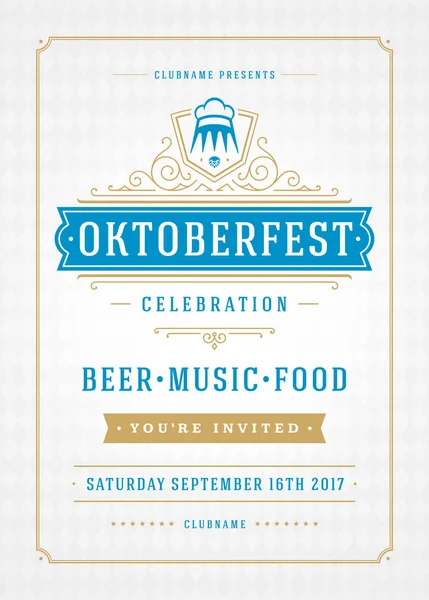 Oktoberfest festival della birra celebrazione retro tipografia poster o volantino — Vettoriale Stock
