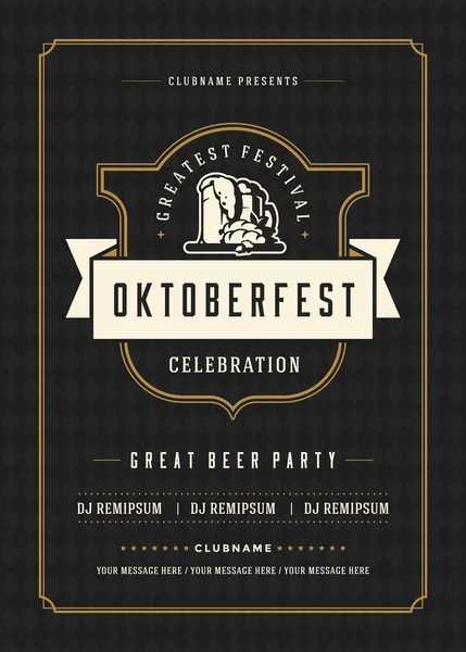 Oktoberfest festival bir retro poster tipografi atau flyer - Stok Vektor