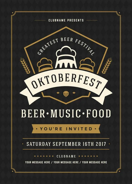 Oktoberfest bira Festivali kutlama retro tipografi poster veya el ilanı — Stok Vektör