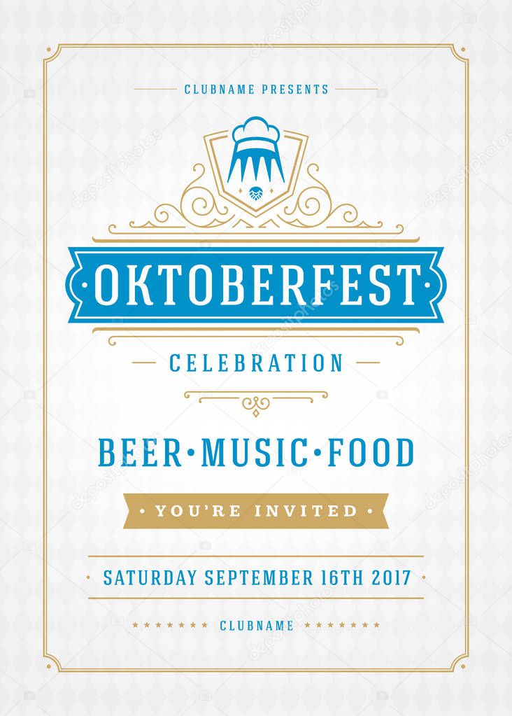 Oktoberfest beer festival celebration retro typography poster or flyer vector template.
