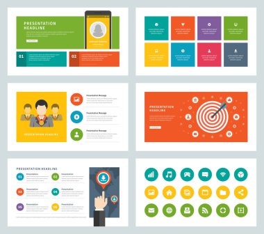 İş sunu şablonları düz tasarım vektör Infographic simgeler ve öğeleri.