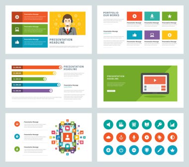 İş sunu şablonları düz tasarım vektör Infographic simgeler ve öğeleri.