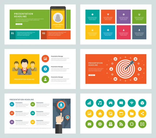 İş sunu şablonları düz tasarım vektör Infographic simgeler ve öğeleri.