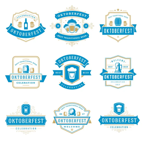 Oktoberfest kutlamaları Bira Festivali rozetleri, etiket ve logolar seti