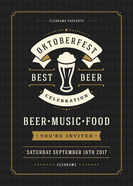 Oktoberfest festival de la bière célébration rétro typographie affiche ou flyer — Image vectorielle