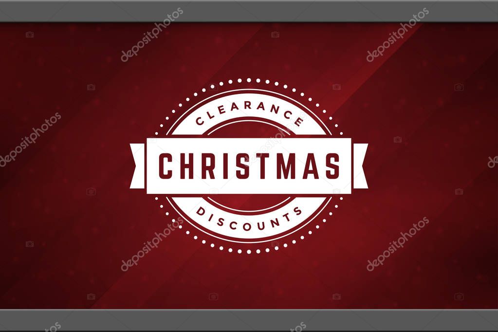 Christmas sale sticker label design on window background vector illustration. Website advertising banner or shop sale decals graphics.