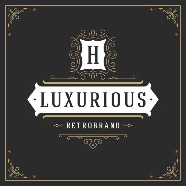 Kaligrafi vintage çerçeve süsleme logo tasarım şablonu vektör geliştiği.