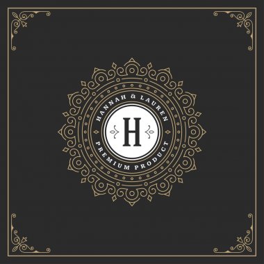 Kaligrafi vintage çerçeve süsleme logo tasarım şablonu vektör geliştiği.