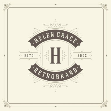 Kaligrafi vintage çerçeve süsleme logo tasarım şablonu vektör geliştiği.