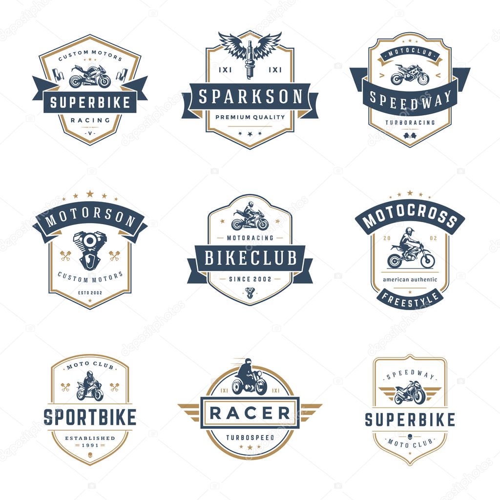 Motorcycles logos templates vector design elements set