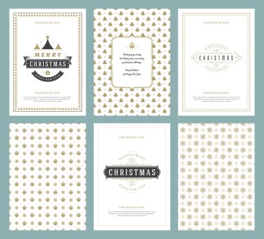 Merry Christmas tebrik kartları şablonları ve altın desenler arka planlar