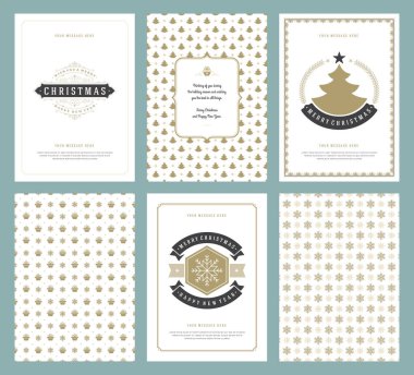 Merry Christmas tebrik kartları şablonları ve altın desenler arka planlar