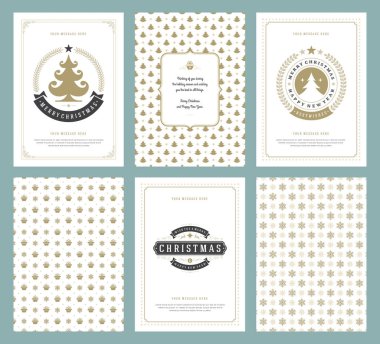 Merry Christmas tebrik kartları şablonları ve altın desenler arka planlar