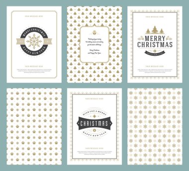 Merry Christmas tebrik kartları şablonları ve altın desenler arka planlar