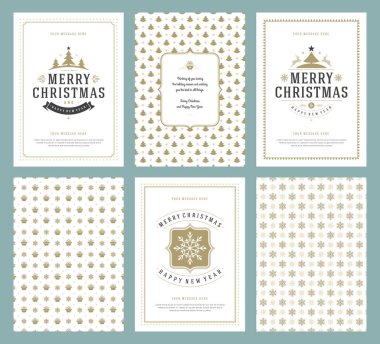 Merry Christmas tebrik kartları şablonları ve altın desenler arka planlar