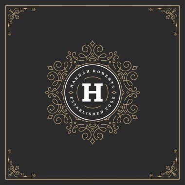 Kaligrafi vintage çerçeve süsleme logo tasarım şablonu vektör geliştiği.