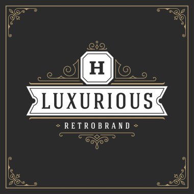 Kaligrafi vintage çerçeve süsleme logo tasarım şablonu vektör geliştiği.