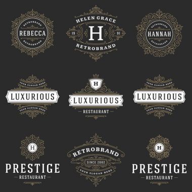 Lüks logolar şablonları ayarlamak, kaligrafi zarif süsleme satırları geliştiği.