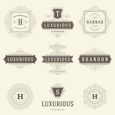 Lüks logolar şablonları ayarlamak, kaligrafi zarif süsleme satırları geliştiği.