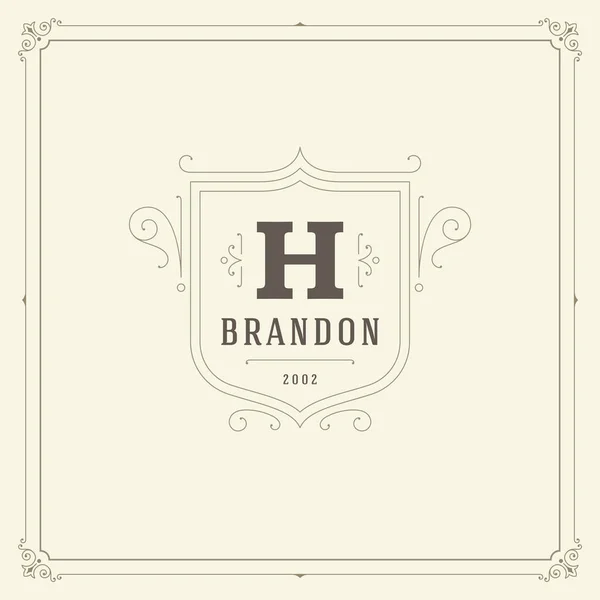 Prydnad Monogram Logo Design Mall Vektor Blomstrar Kalligrafiska Vintage Ram — Stock vektor