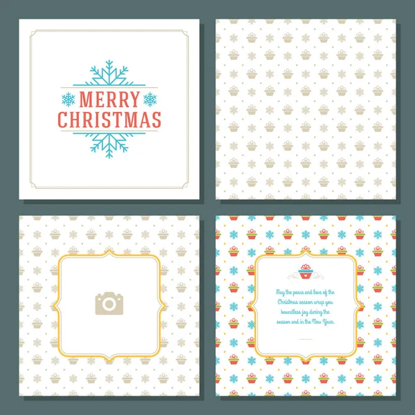 クリスマス グリーティング カード ベクトル デザインとパターンの背景 メリー クリスマス休日の希望と家族の写真のための場所と — ストックベクタ