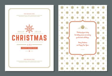 Noel tebrik kartı tasarım şablonu. Neşeli Noel ve tatil dilek retro tipografik etiket ve metin için yer. Vektör çizim.