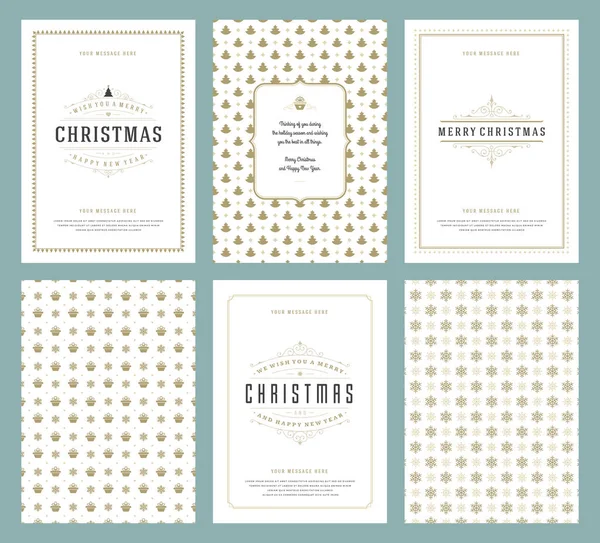 Frohe Weihnachten Grußkarten Vorlagen Und Goldene Muster Hintergründe Mit Platz — Stockvektor
