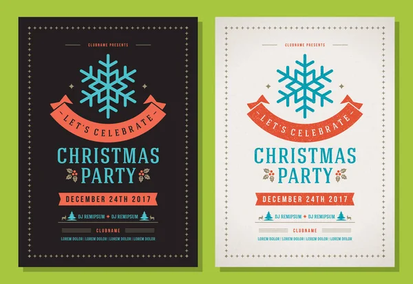 Christmas Party Zaproszenie Retro Typografii Dekoracja Elementów Boże Narodzenie Projekt — Wektor stockowy