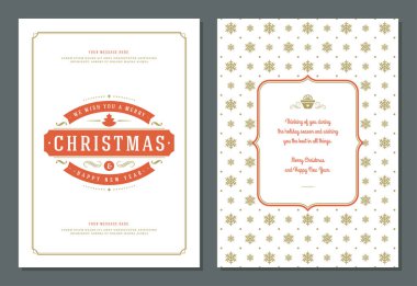 Noel tebrik kartı tasarım şablonu. Neşeli Noel ve tatil dilek retro tipografik etiket ve metin için yer. Vektör çizim.
