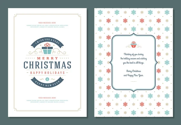 圣诞贺卡设计模板 圣诞快乐 节日祝福复古印刷标签和文本的地方 矢量图 — 图库矢量图片