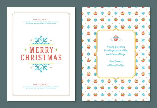 Christmas Greeting Card Design Template Merry Christmas Holidays Wishes Retro — Stock Vector