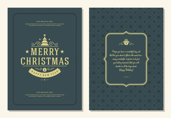 Design Vorlage Für Weihnachtsgrußkarten Frohe Weihnachten Und Feiertage Wünscht Retro — Stockvektor