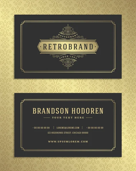 Luxe Visitekaartje Gouden Vintage Sieraad Logo Vector Sjabloon Retro Elegant — Stockvector