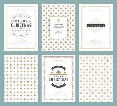 Merry Christmas tebrik kartları şablonları ve altın desenler arka planlar