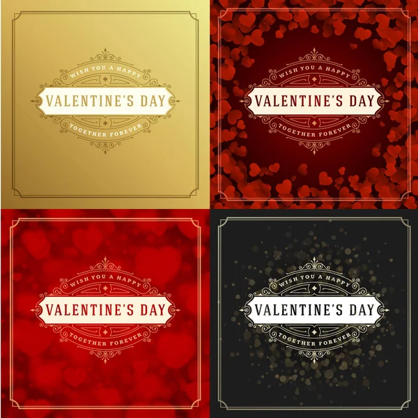 Šťastný Valentines Day Pohlednice Nebo Plakáty Sada Vektorové Ilustrace Typografie — Stockový vektor