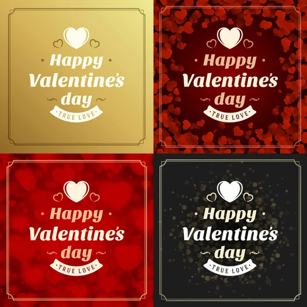 Happy Valentines Day Greeting Cards Posters Set Vector Illustration Retro — Stock Vector