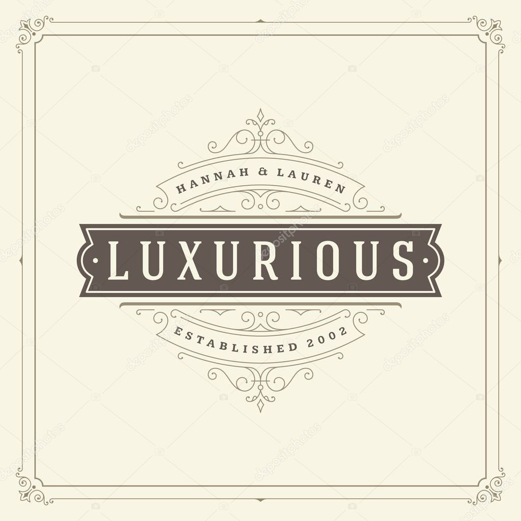 Ornament logo design template vector flourishes calligraphic vintage frame. Good for Luxury Crest, boutique brand, wedding shop, hotel sign.