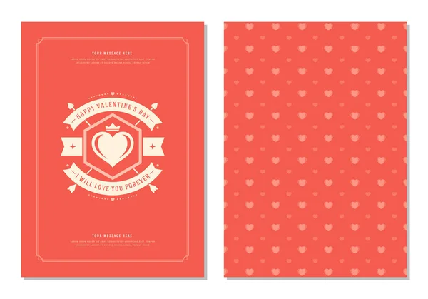 Glückliche Valentinstag Grußkarte Oder Plakatvektorillustration Retro Typografie Design Und Muster — Stockvektor