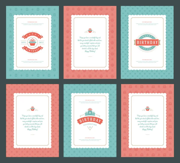 Happy Birthday Greeting Cards Typographic Design Set Vector Illustration Vintage — Stock Vector