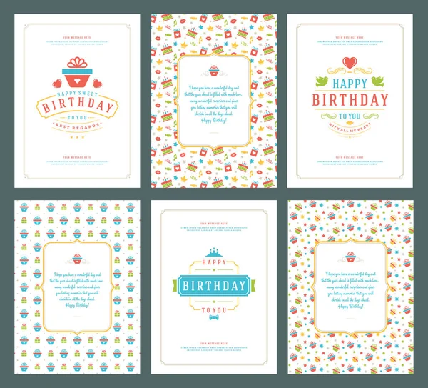 Happy Birthday Greeting Cards Typographic Design Set Vector Illustration Vintage — Stock Vector