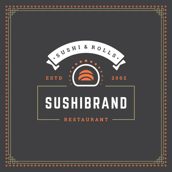 Sushi Restaurant Logo Wektor Ilustracja Japoński Żywności Roll Sylwetka Vintage — Wektor stockowy